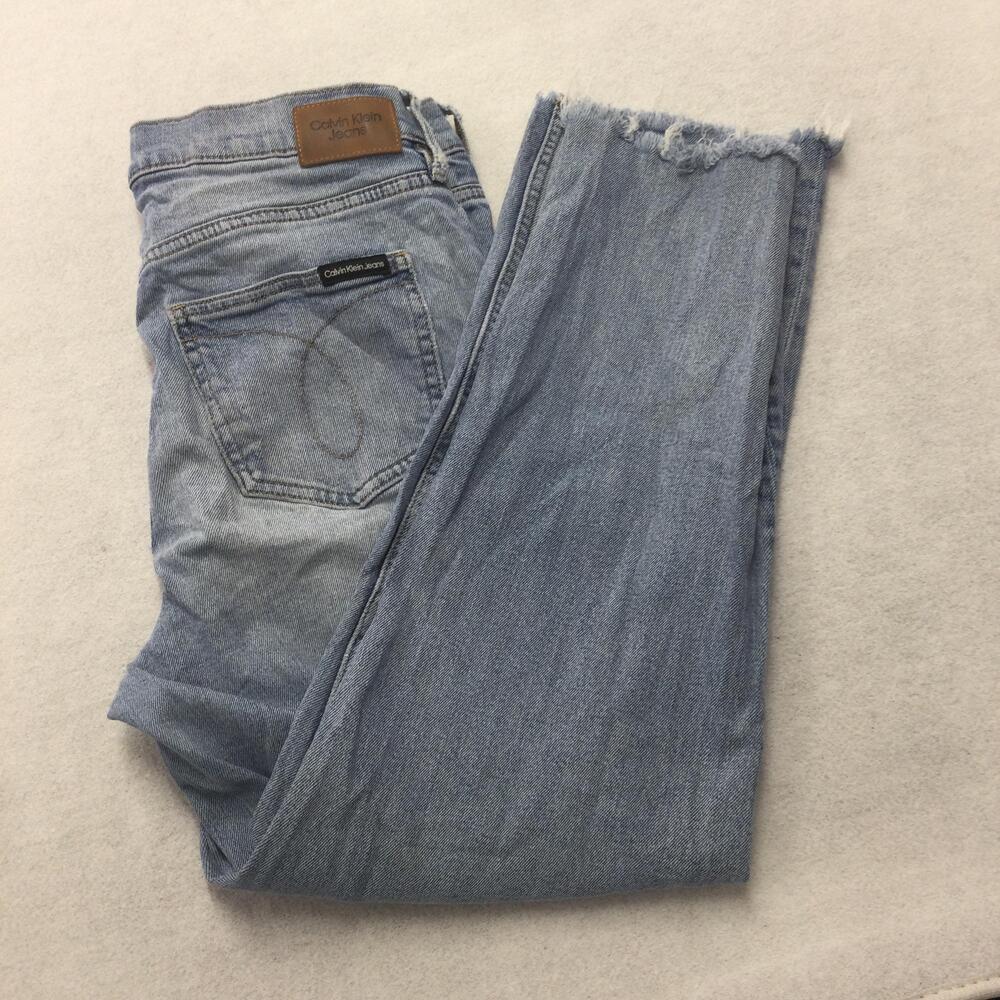 Calvin Klein Jeans Straight Jeans Womens 29 Blue Wash Mid Rise Raw Hem Stretch